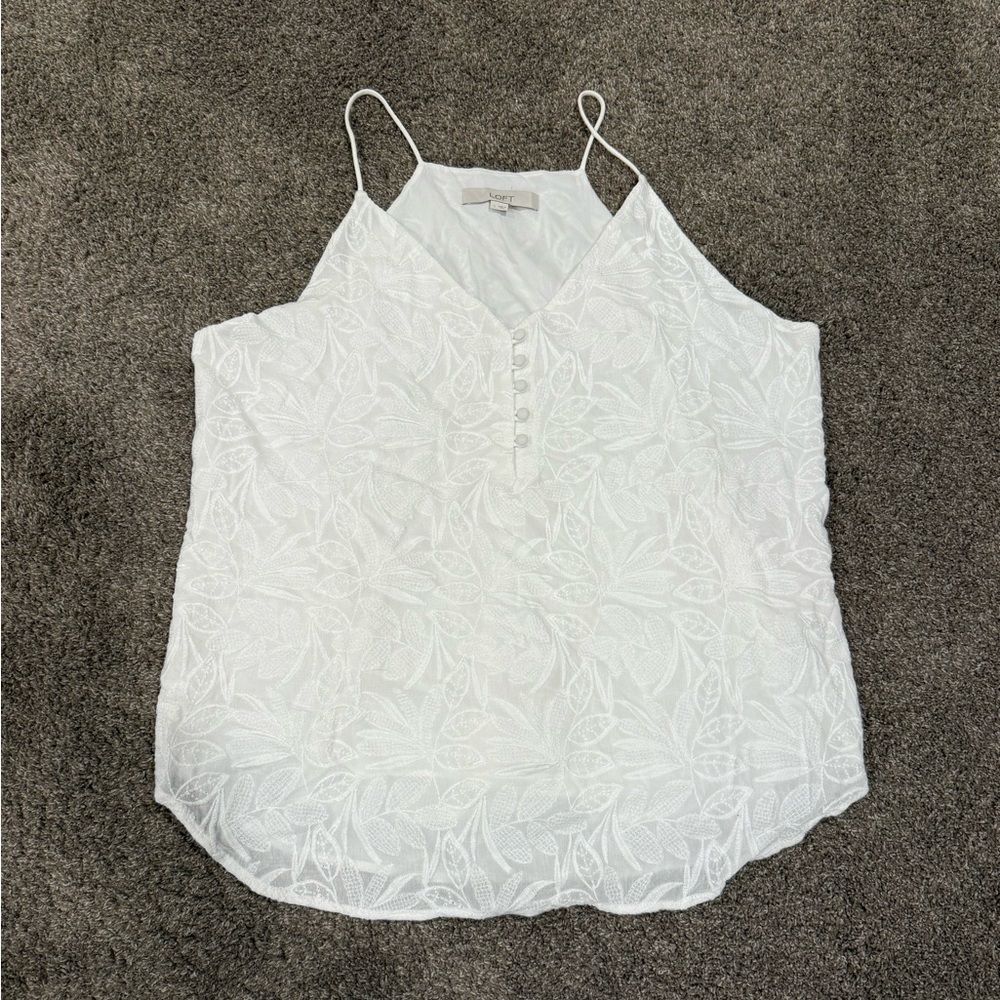 LOFT White Floral / Embroidered Lace Buttons Spaghetti Straps Camisole - sz L
